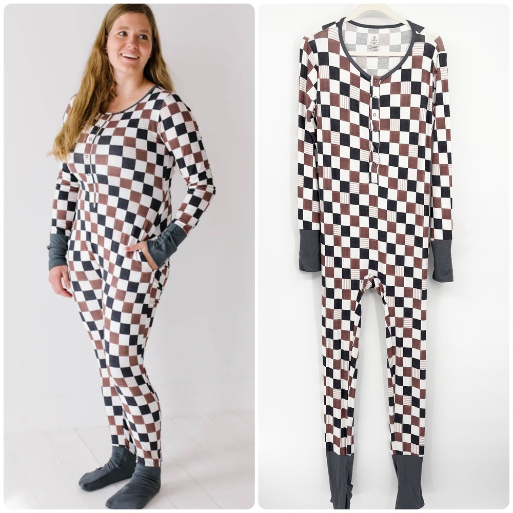 The Simple Seed Womens Bamboo On Your Mark Checkered At Your Leisure Romper L